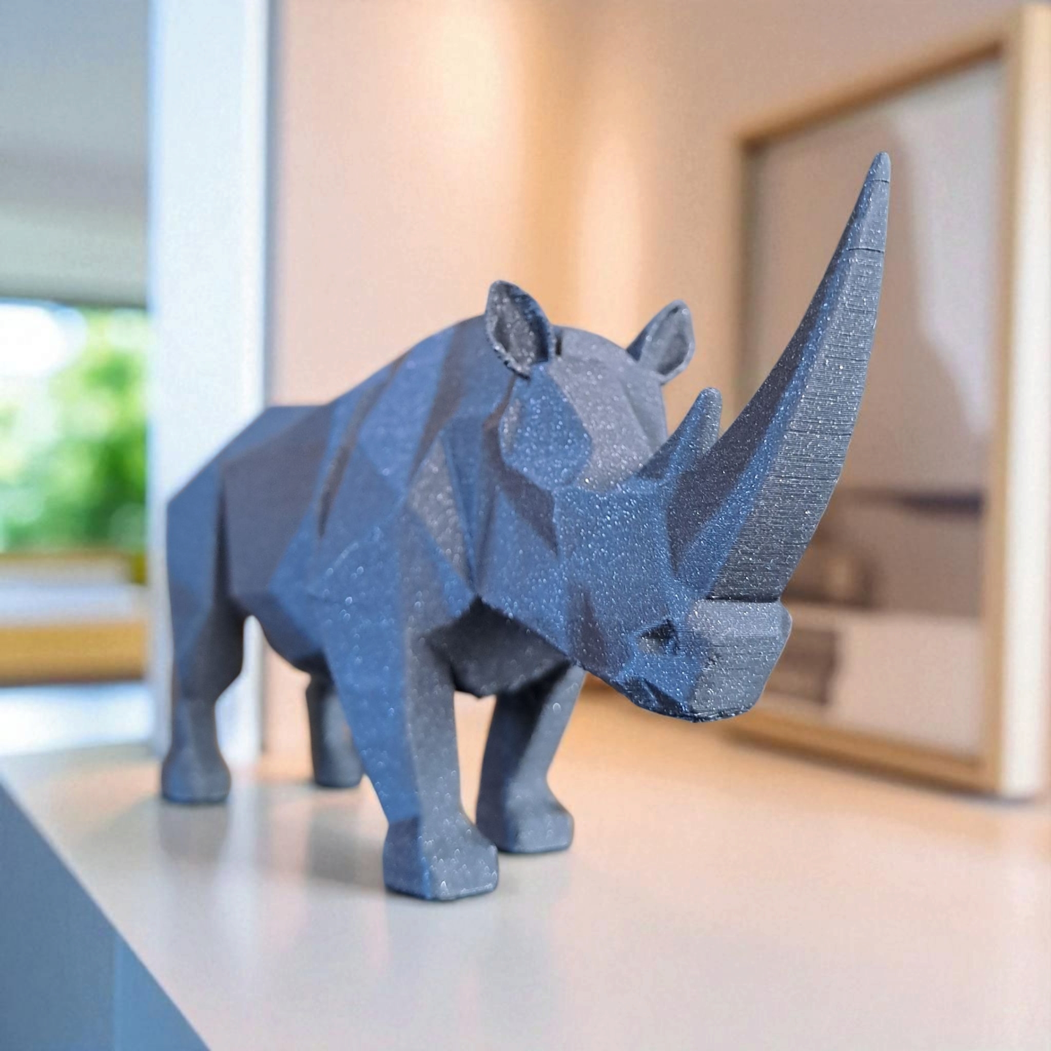 Modern Low Poly Rhino Sculpture - Side View